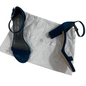 Stuart Weitzman Nearlynude Navy Blue Suede‎ Heels with Dust Bag Size 7